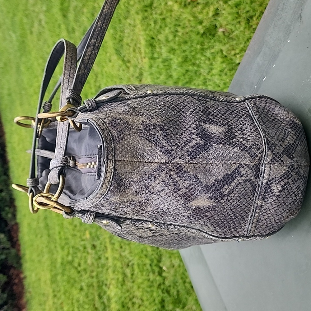 Coach Light Grey/Beige Python Embossed Leather Sh… - image 2